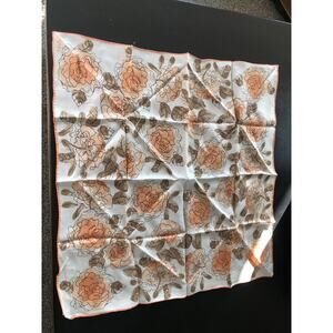 Vintage Floral Scarf Made Japan USNA Silk Blend Brown Orange Retro